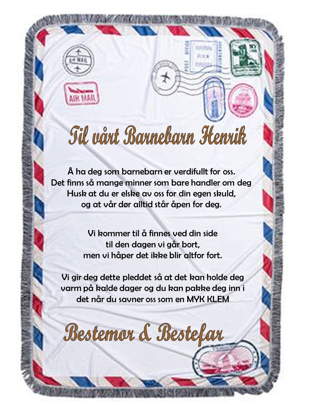 Konvolutt Pledd til barnebarn /bestemor&bestefar