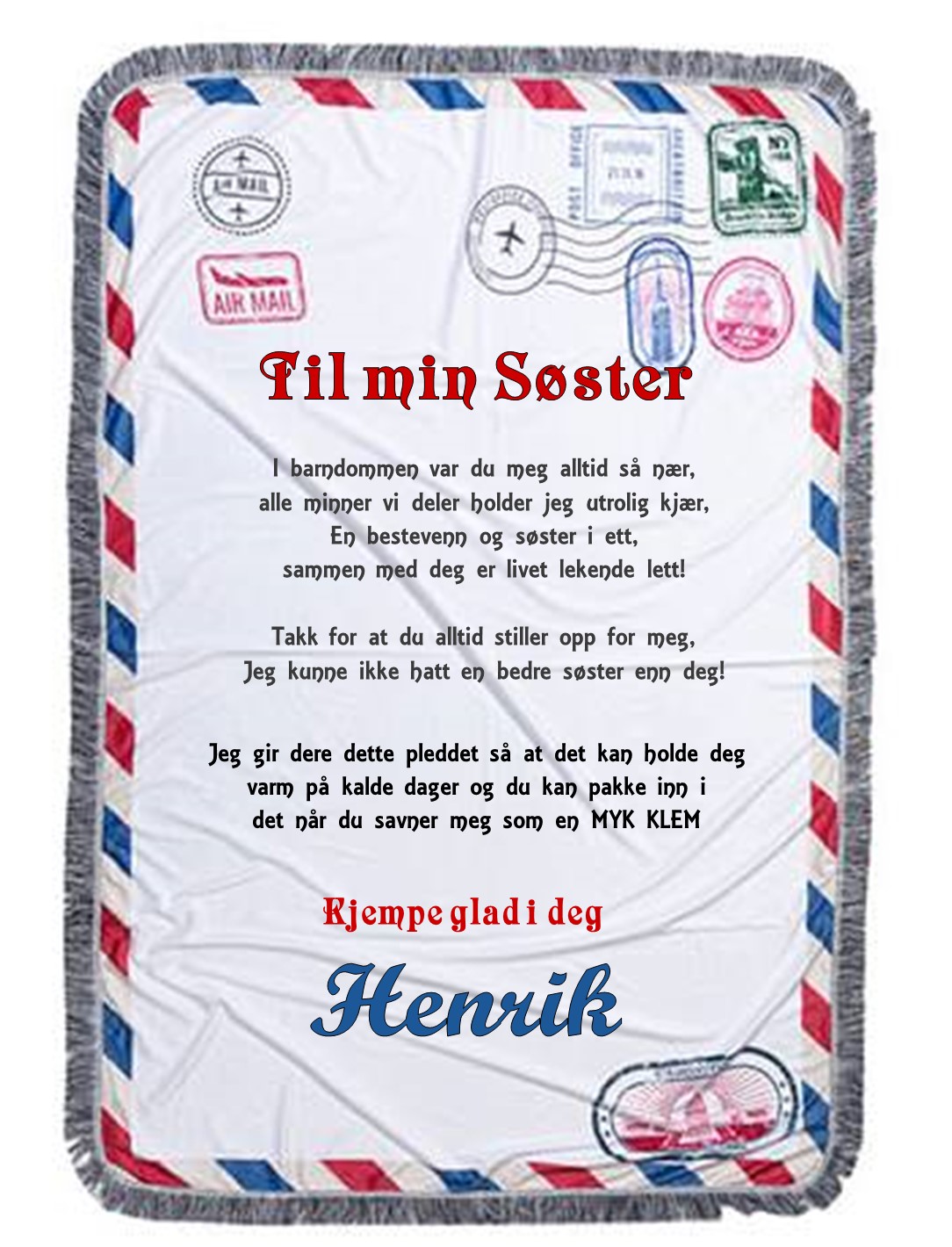 Konvolutt Pledd til søster
