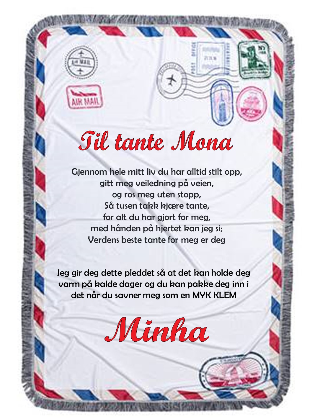 Konvolutt Pledd til tante