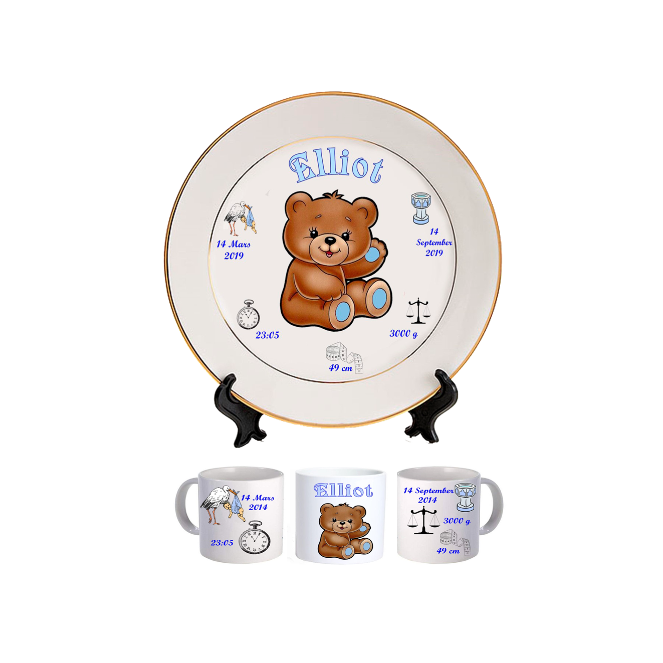 Tallerken nr. 12  gutt med fødselsdata  bamse - 5