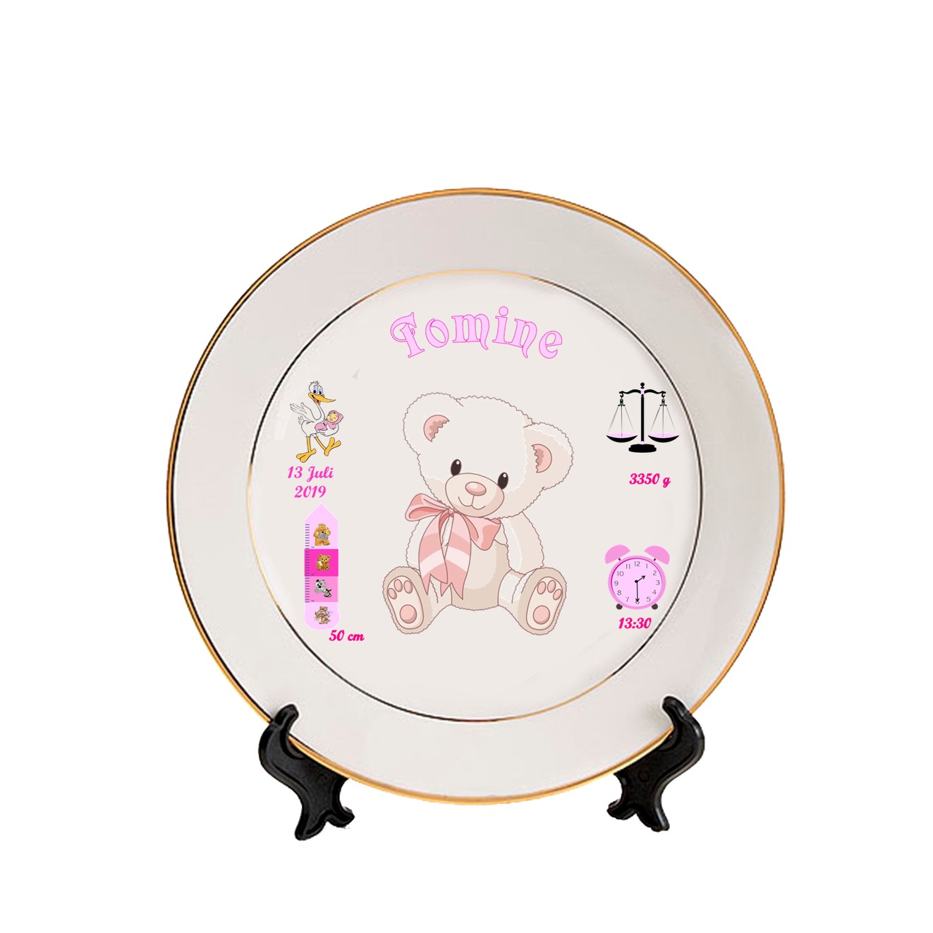 Tallerken nr. 11 pike med fødselsdata  bamse