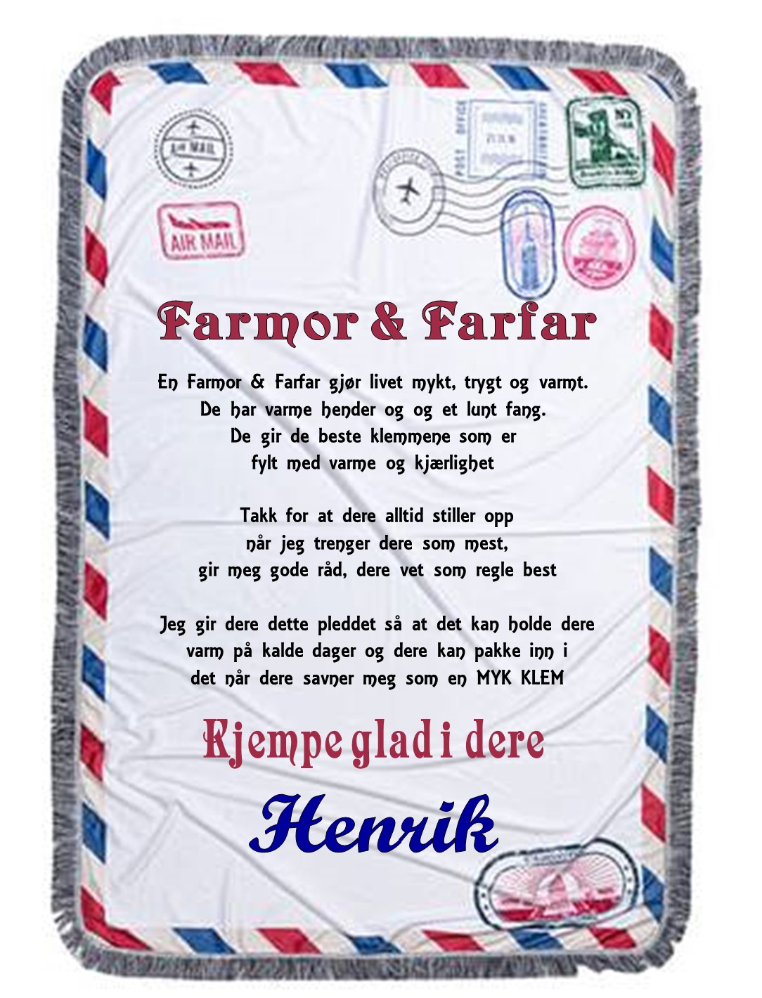 Konvolutt Pledd til Farmor & Farfar