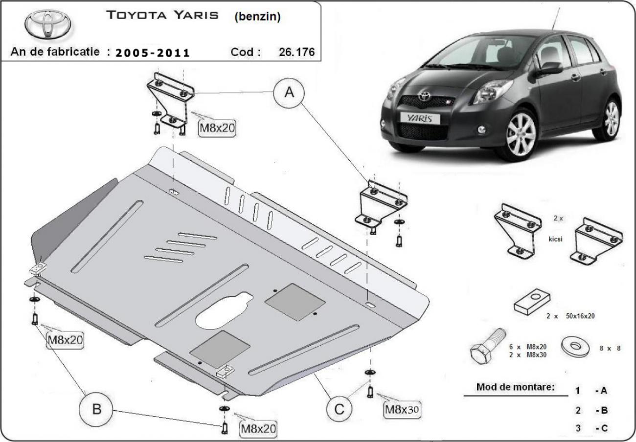 Hasplåt Stål Motor+ | Toyota Yaris Petrol (2005-2011) - 3