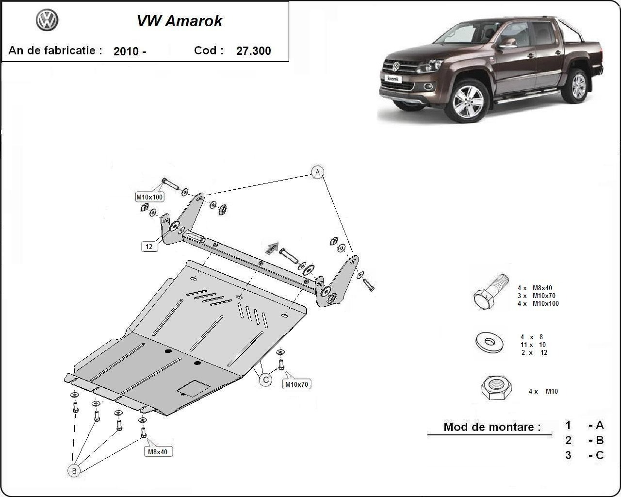 Protector inferior de acero para motor | VW Amarok (2010-2022) - 3