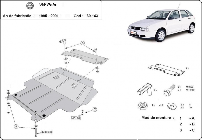 Proteção inferior em aço Motor+ | VW Polo - 6N, 6N1, 6K, Classic, Variant (1995-1999) - 3