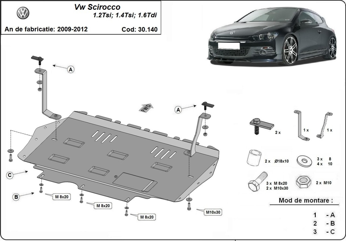 Protector inferior de acero Motor+ | VW Scirocco (2008-2017) - 3