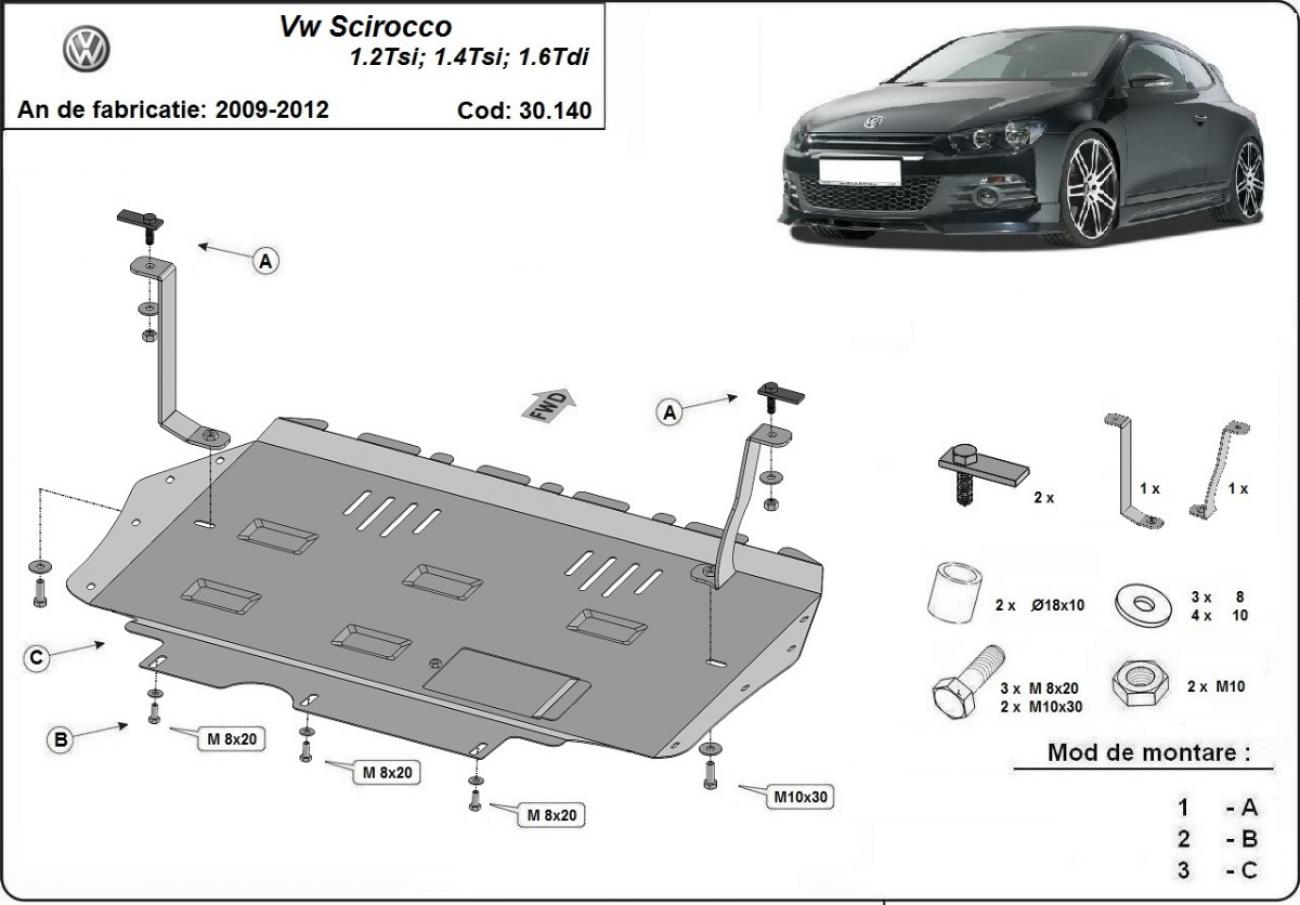Hasplåt Stål Motor+ | VW Scirocco (2008-2017) - 3