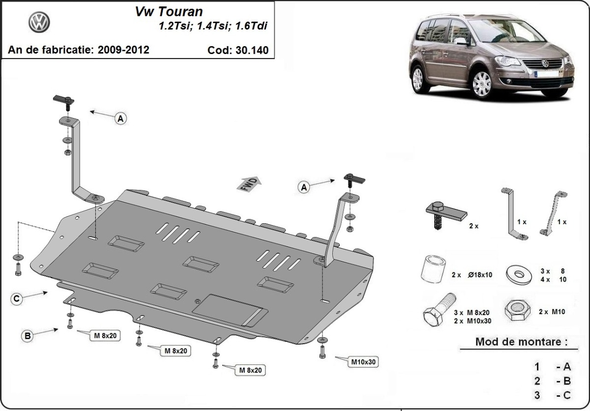 Proteção inferior em aço Motor+ | VW Touran (2010-2015) - 3