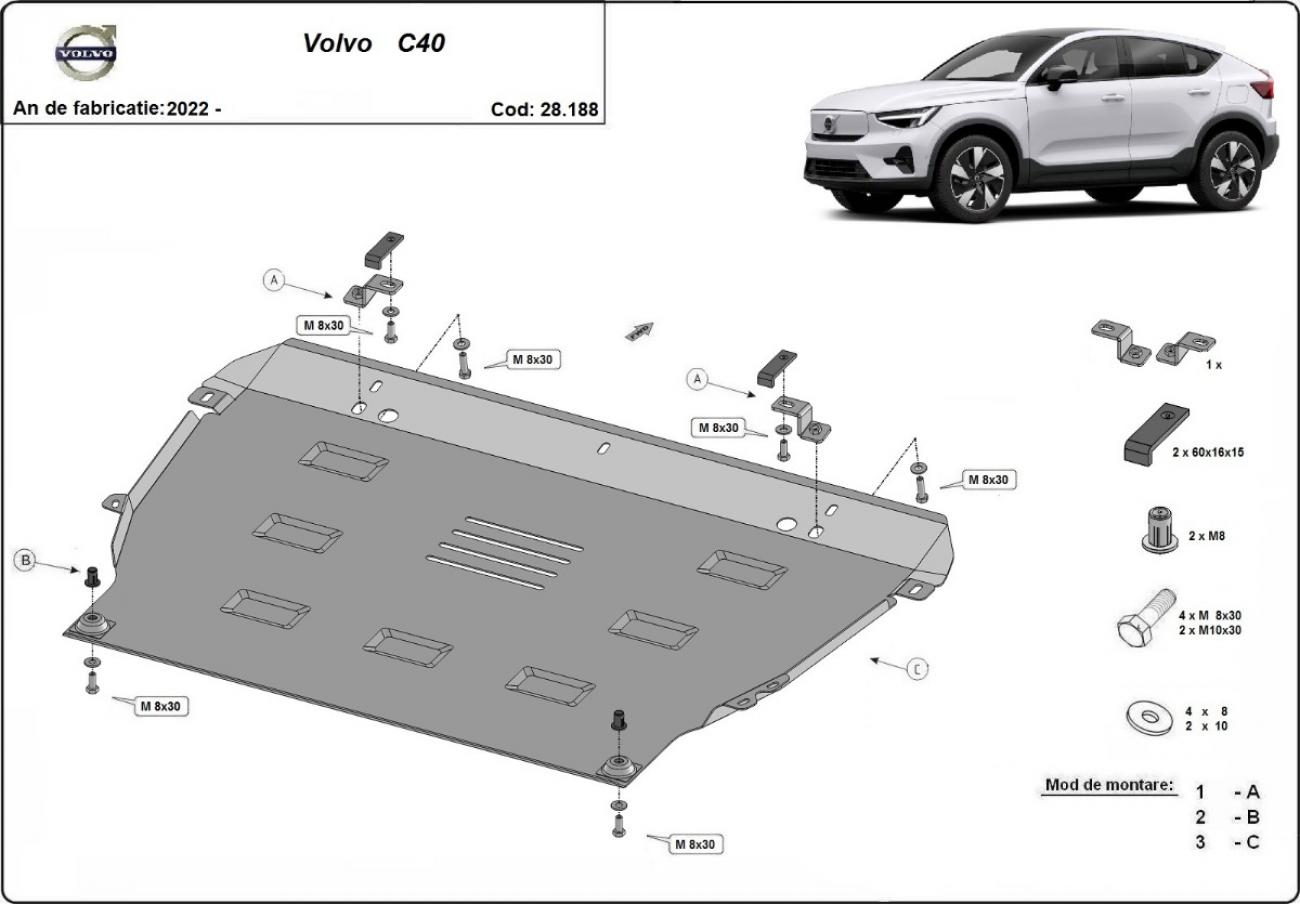 Hasplåt Stål Motor+ | Volvo C40 (2022-2026) - 3