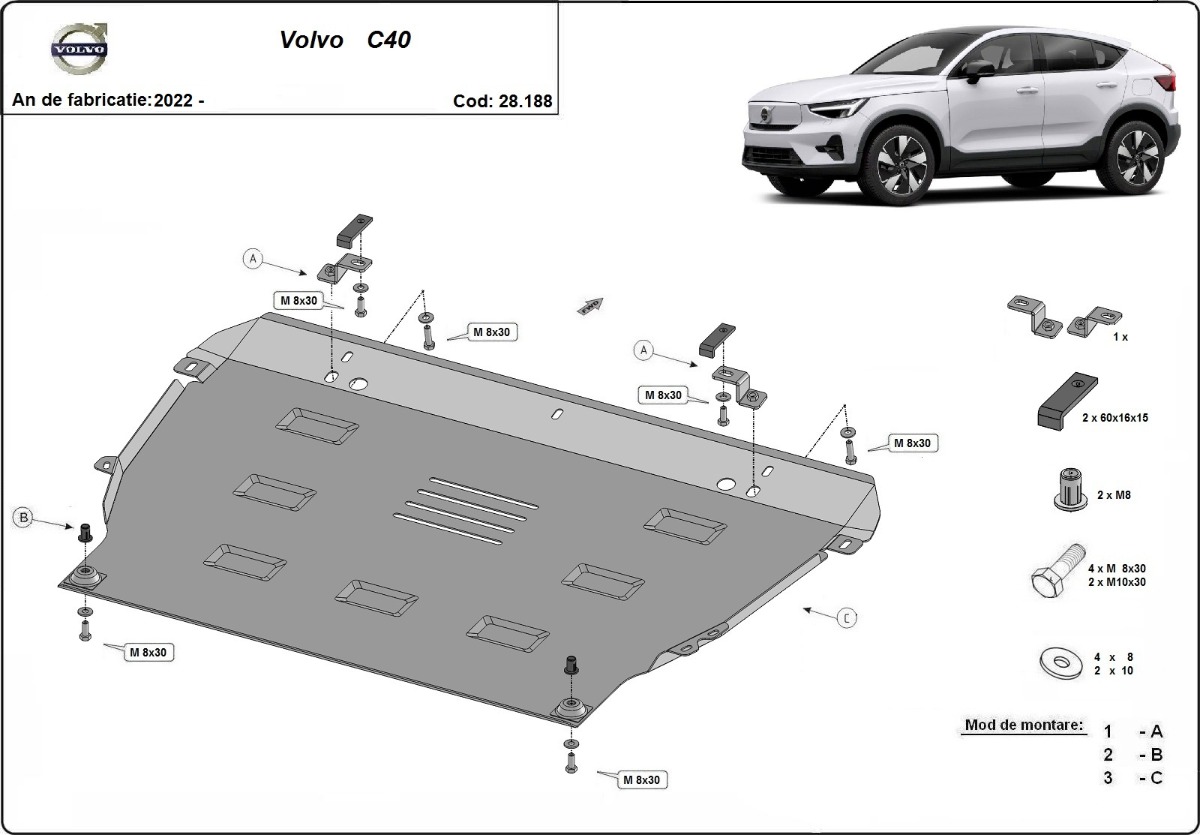Protection inférieure en acier Moteur+ | Volvo C40 (2022-2026) - 3