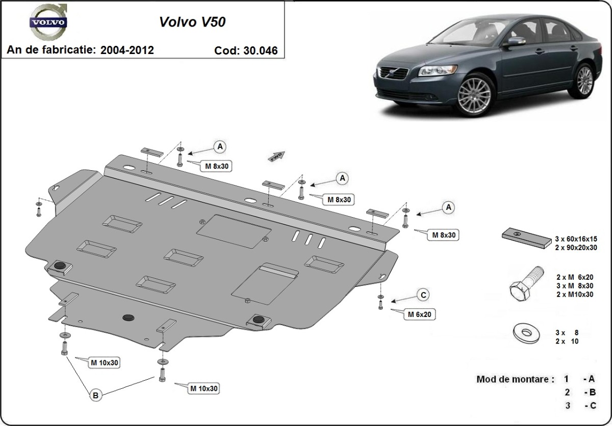 Stalen beschermplaat Motor+ | Volvo V50 (2004-2012) - 3