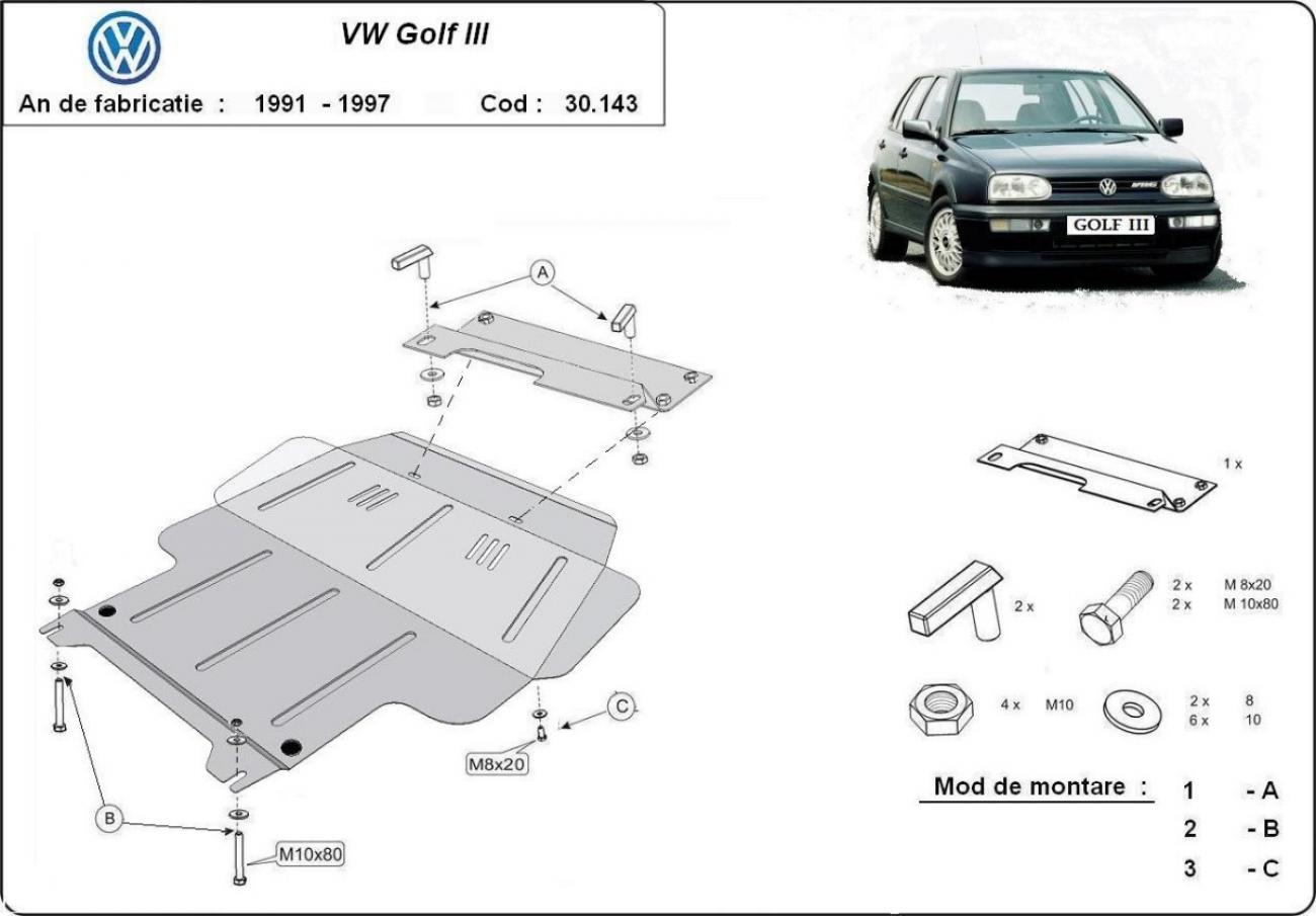 Hasplåt Stål Motor+ | VW Golf 3 (1991-1998) - 3
