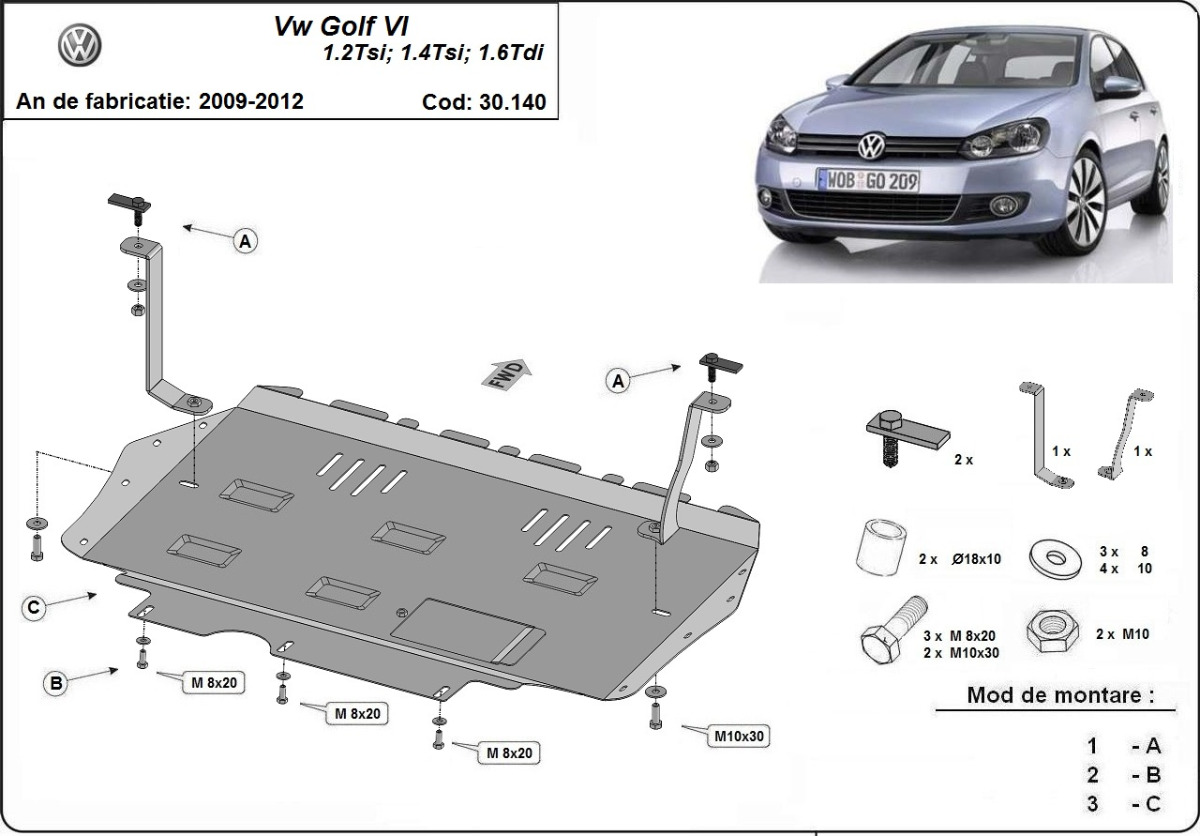Skid plate Steel Engine+ | VW Golf 6 (2010-2012) - 3