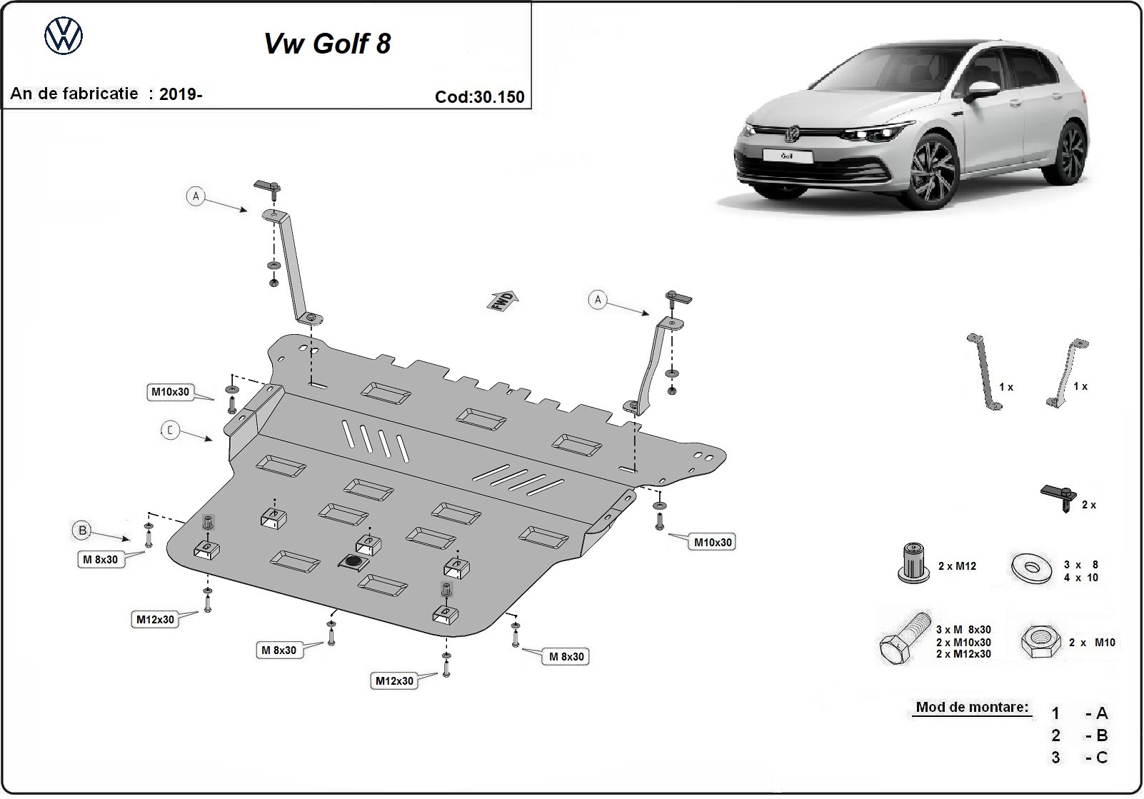 Protection inférieure en acier Moteur+ | VW Golf 8 (2019-2026) - 3