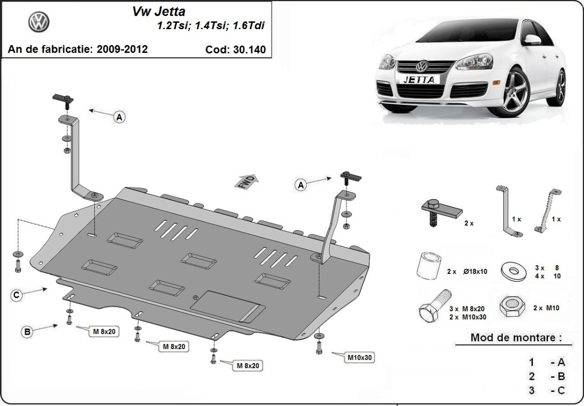 Proteção inferior em aço Motor+ | VW Jetta (2010-2011) - 3