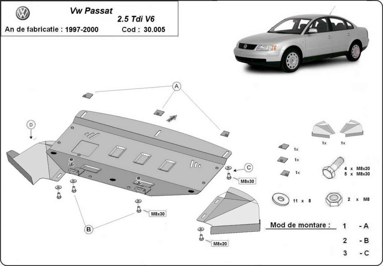 Pohjapanssari Teräs Moottori+ | VW Passat B5 2.5 TDI V6 (1997-2000) - 3
