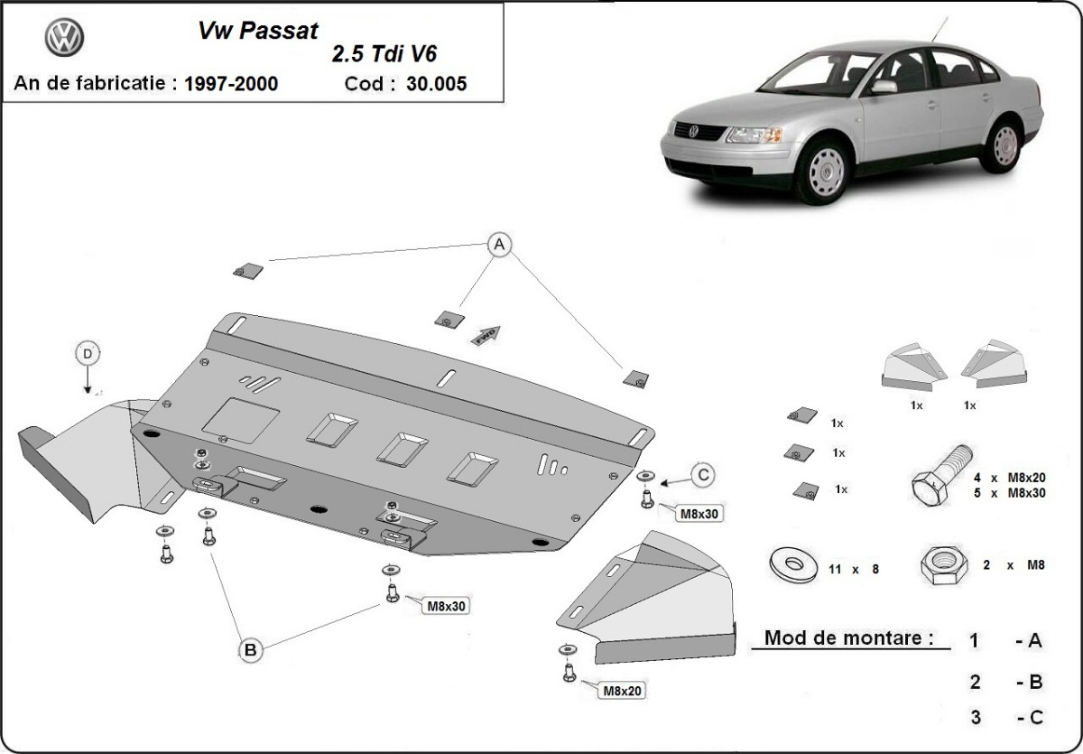 Stalowa osłona podwozia silnika+ | VW Passat B5 2.5 TDI V6 (1997-2000) - 3