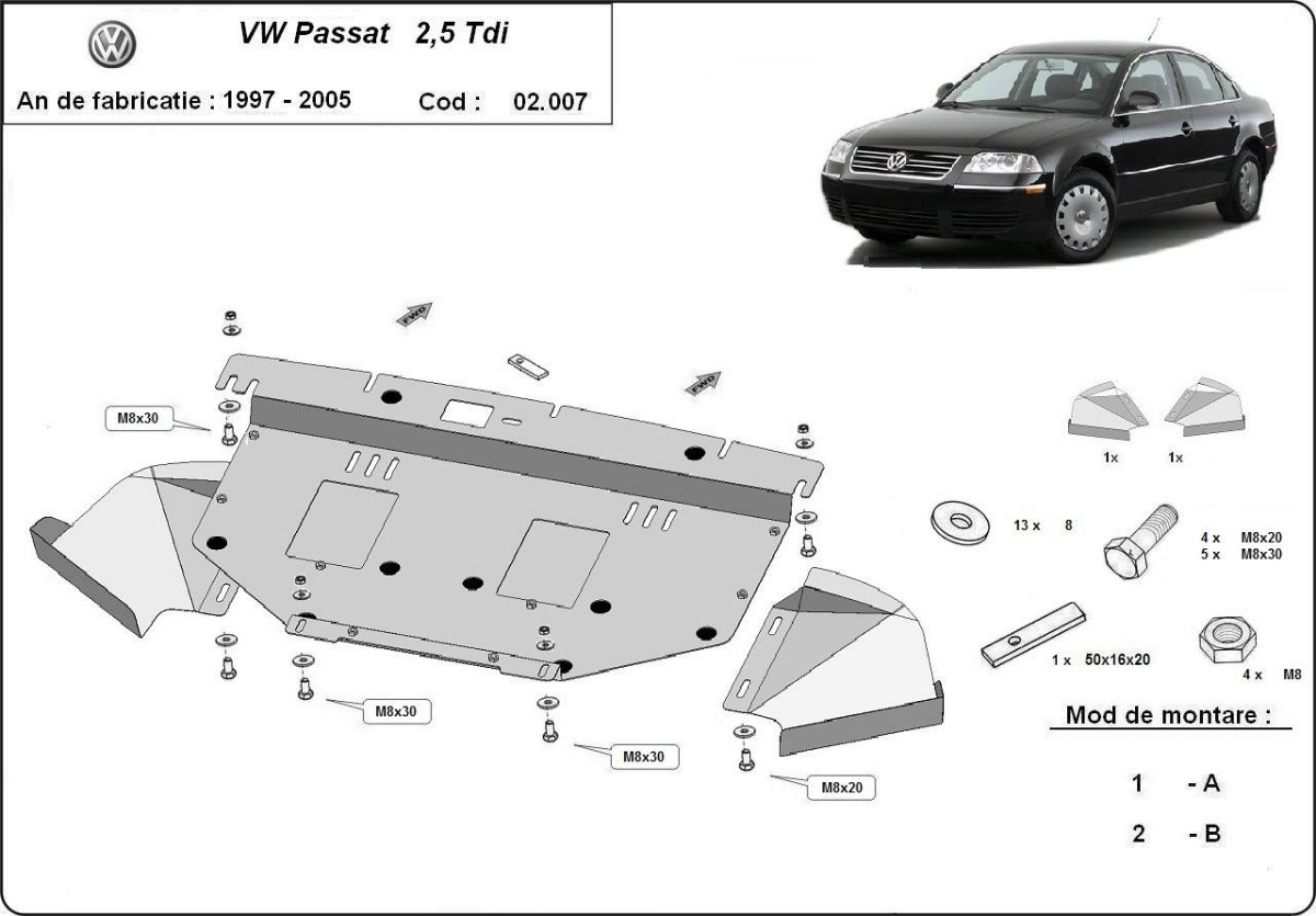 Proteção inferior em aço Motor+ | VW Passat B5, B5.5 (2001-2004) - 3