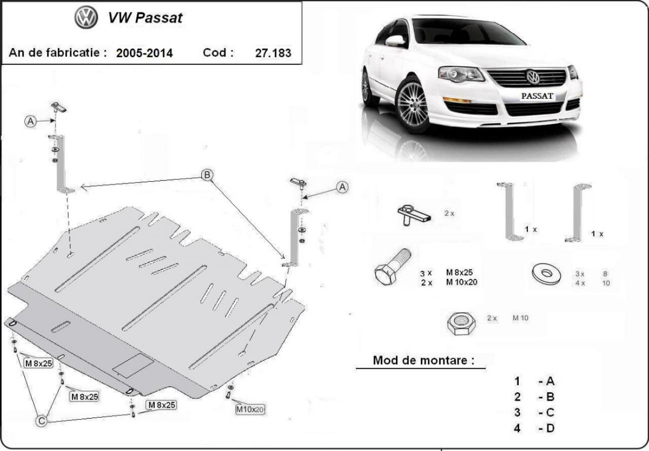 Hasplåt Stål Motor+ | VW Passat B6, B7 (2005-2014) - 3