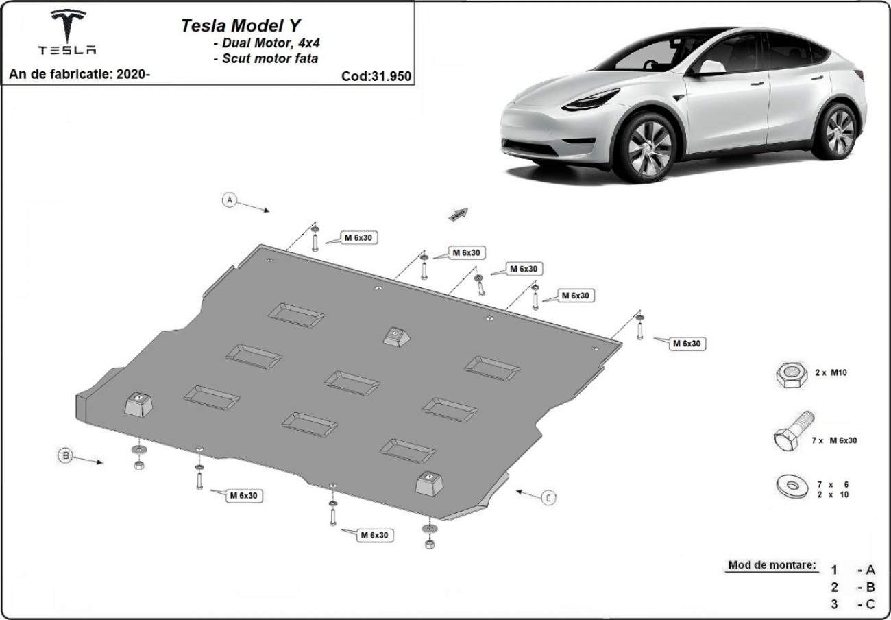 Hasplåt Stål Främre elMotor | Tesla Model Y AWD (2020-2023) - 3