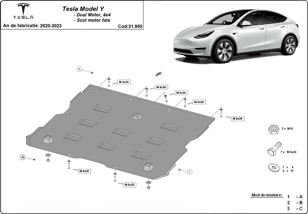 Stahl-Unterfahrschutz vorderer Elektromotor | Tesla Model Y AWD (2020-2023) - 3