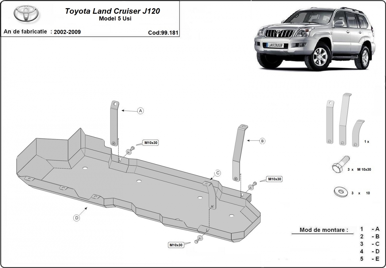Pohjapanssari Teräs Polttoainesäiliö | Toyota Land Cruiser J120 - viisiovinen (2002-2009) - 3