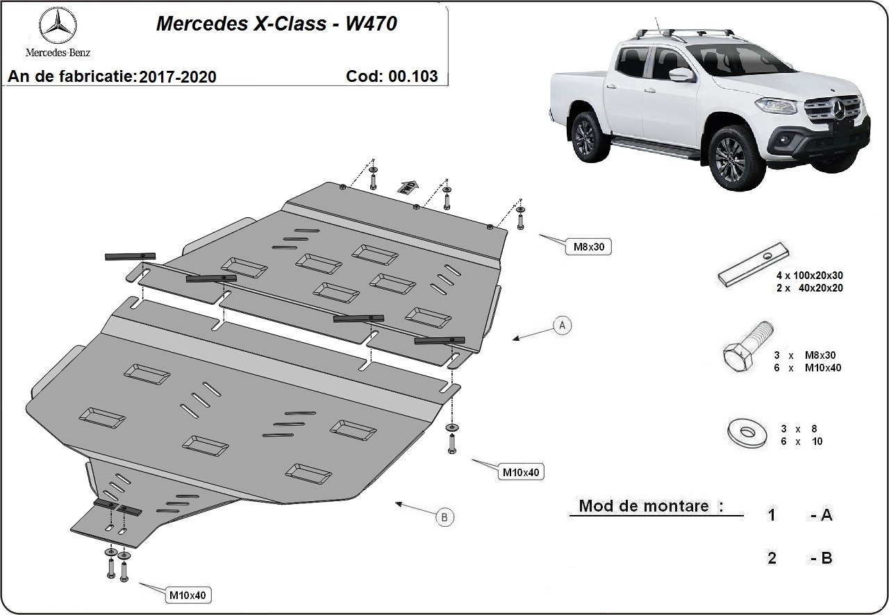 Protezione inferiore cambio in acciaio | Mercedes X-Class W470 (2017-2020) - 3