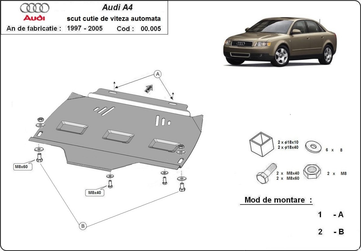 Protector inferior de acero para caja de cambios | Audi A4 B6 (2000-2008) - 3
