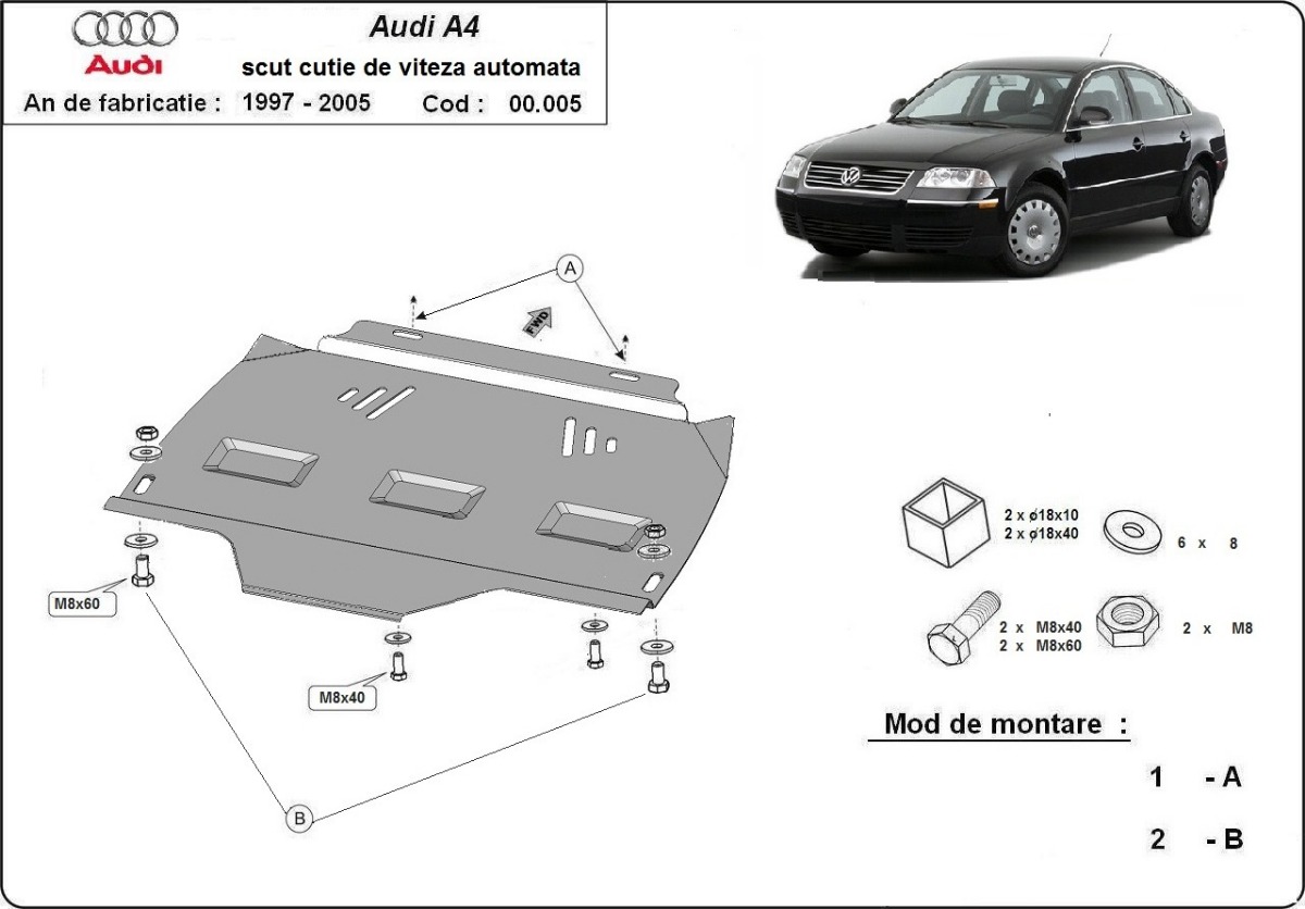 Protezione inferiore cambio in acciaio | VW Passat B5, B5.5 (1997-2005) - 3