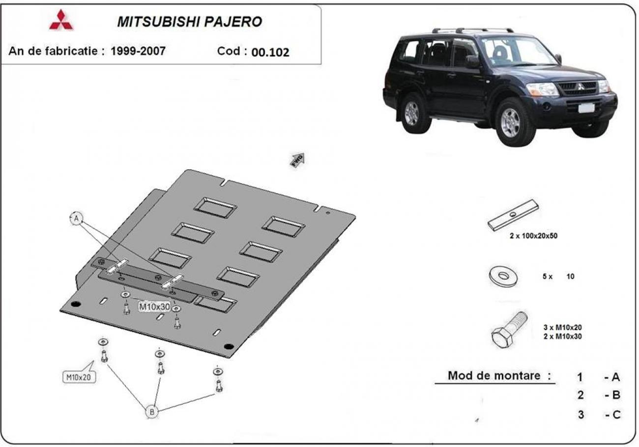 Skid plate Steel Gearbox | Mitsubishi Pajero 3 (V60, V70) (1999-2007) - 3