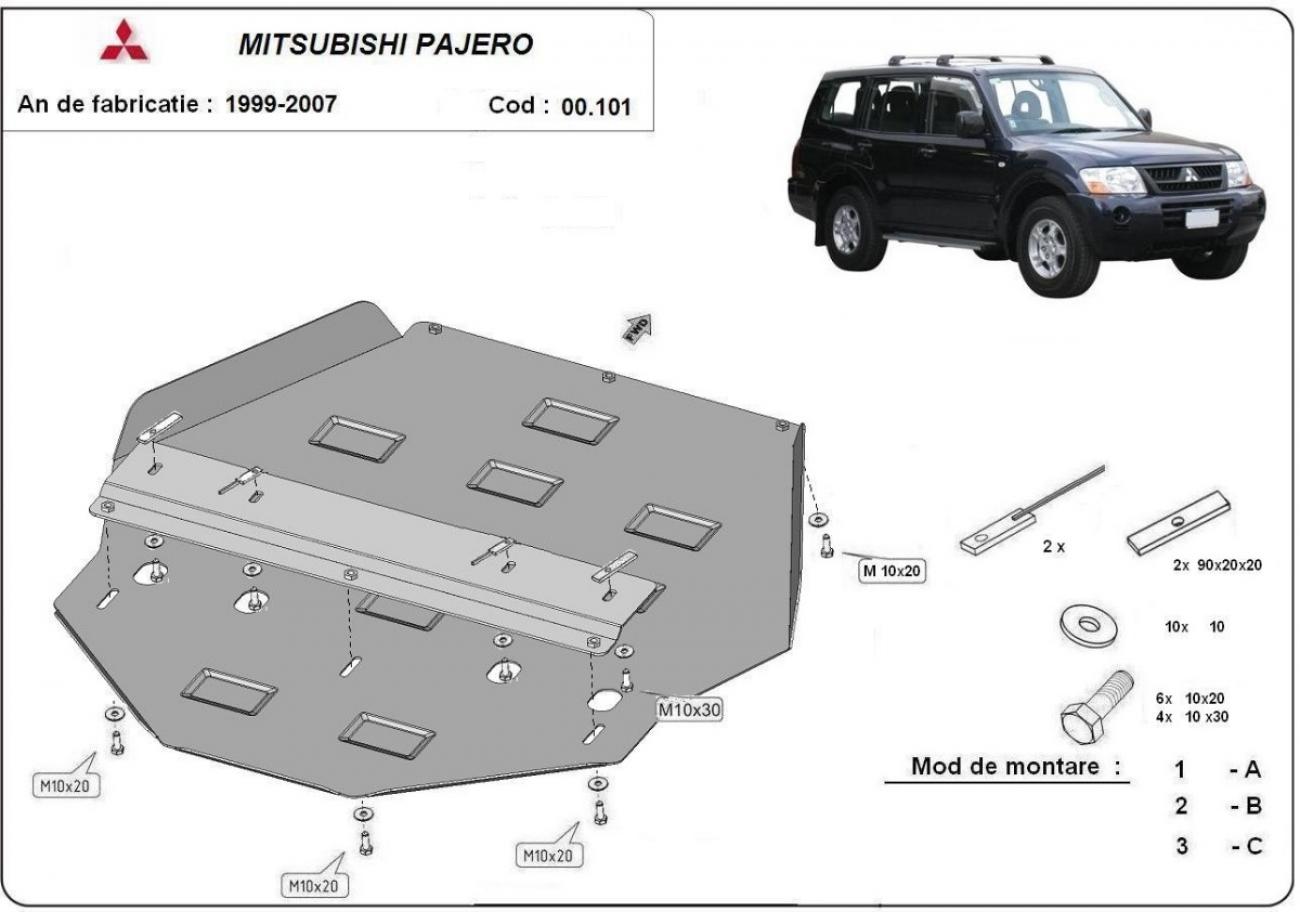 Bunnplate Stål Girkasse | Mitsubishi Pajero 3 (V60, V70) Vers 2.0 (1999-2007) - 3