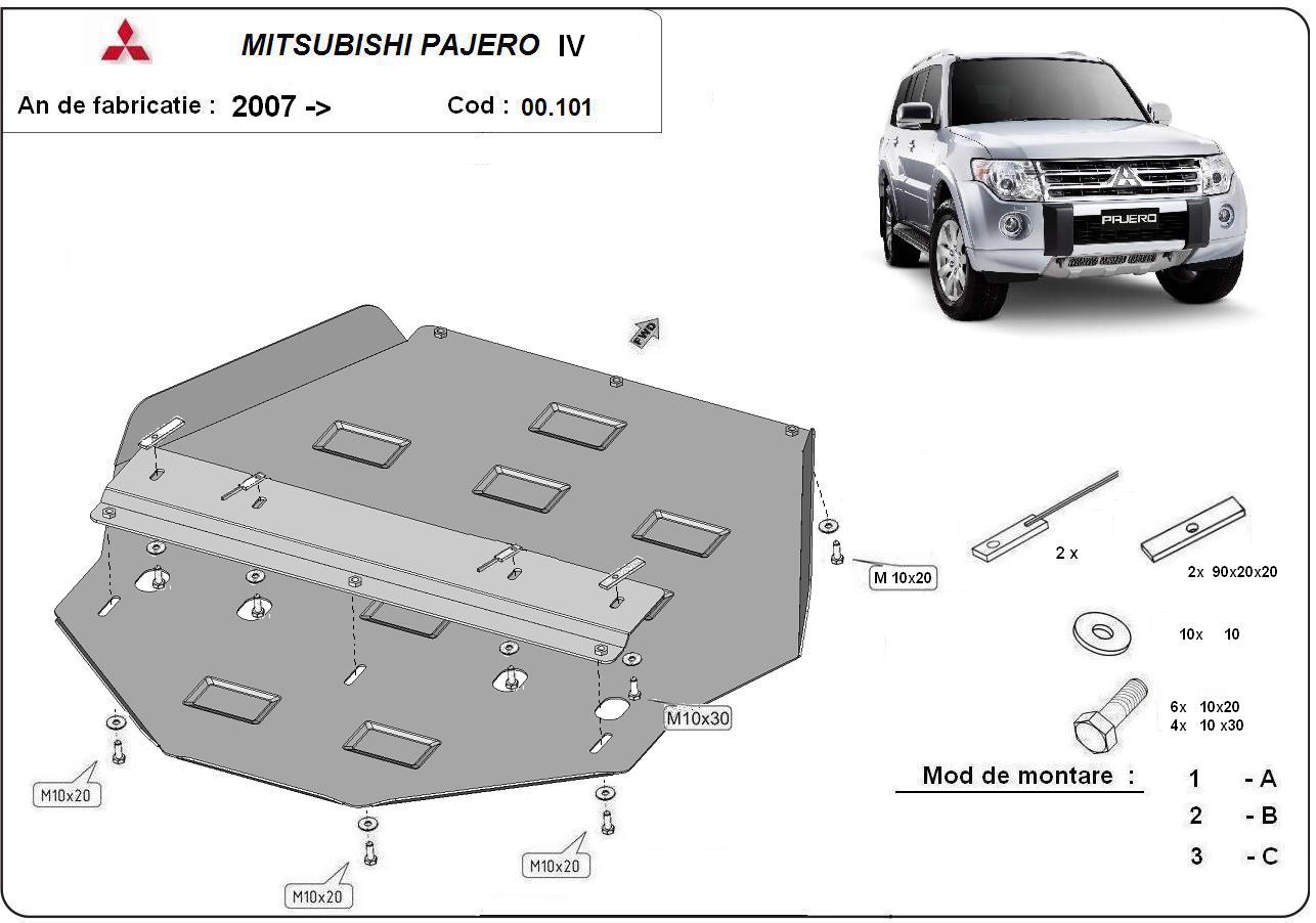 Protezione inferiore cambio in acciaio | Mitsubishi Pajero 4 (V80, V90) (2007-2021) - 3