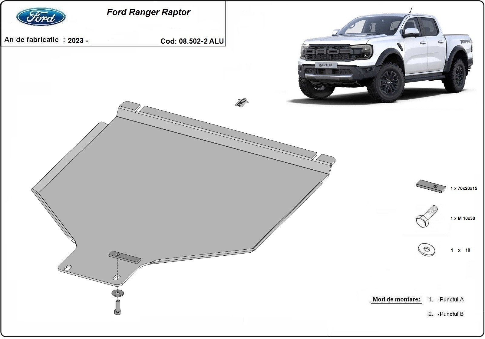 Protector inferior de aluminio para caja de cambios | Ford Ranger Raptor (2023-2026)