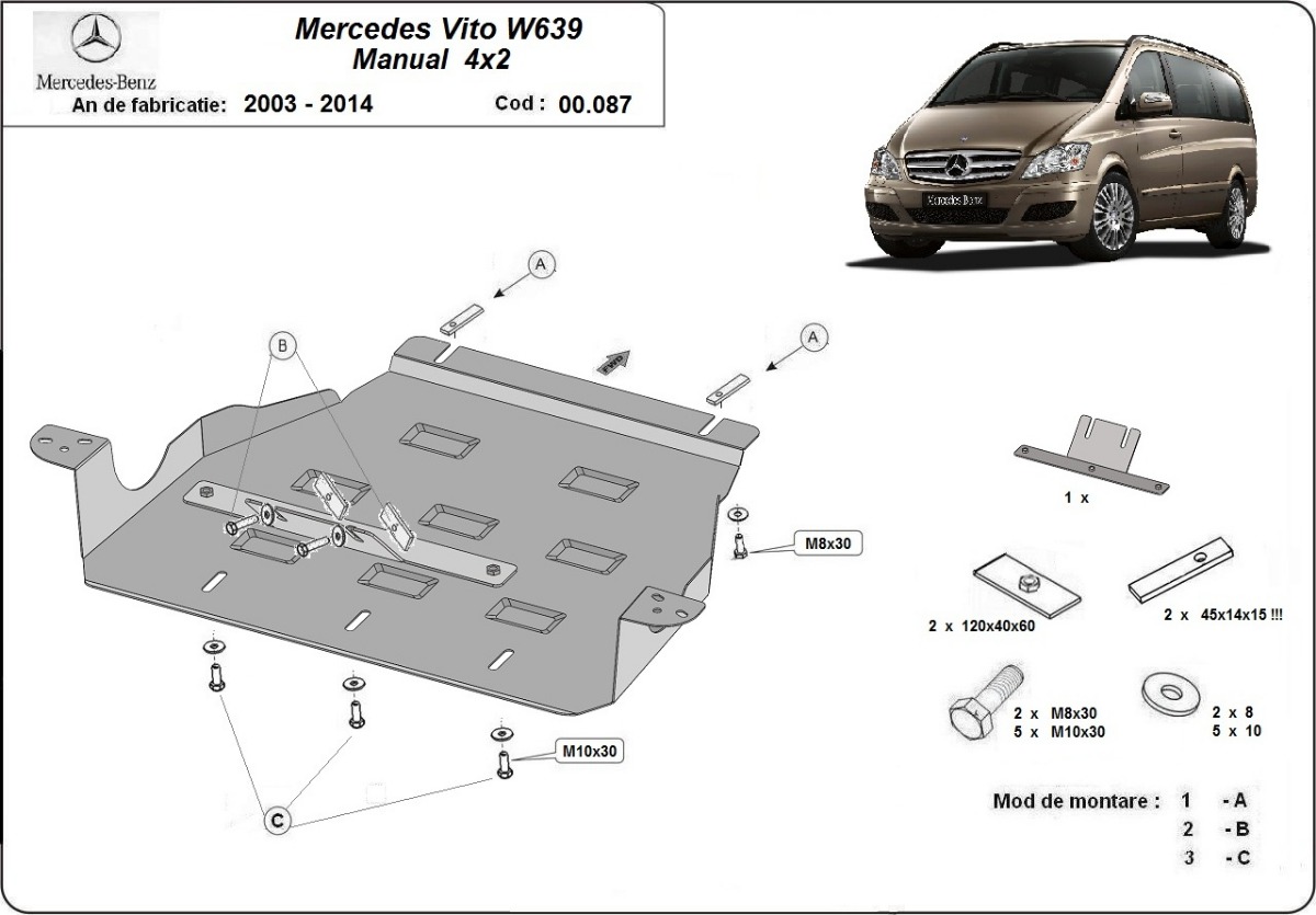 Protector inferior de acero para caja de cambios | Mercedes Viano W639 - 2.2 D 4x2 (2003-2014) - 3
