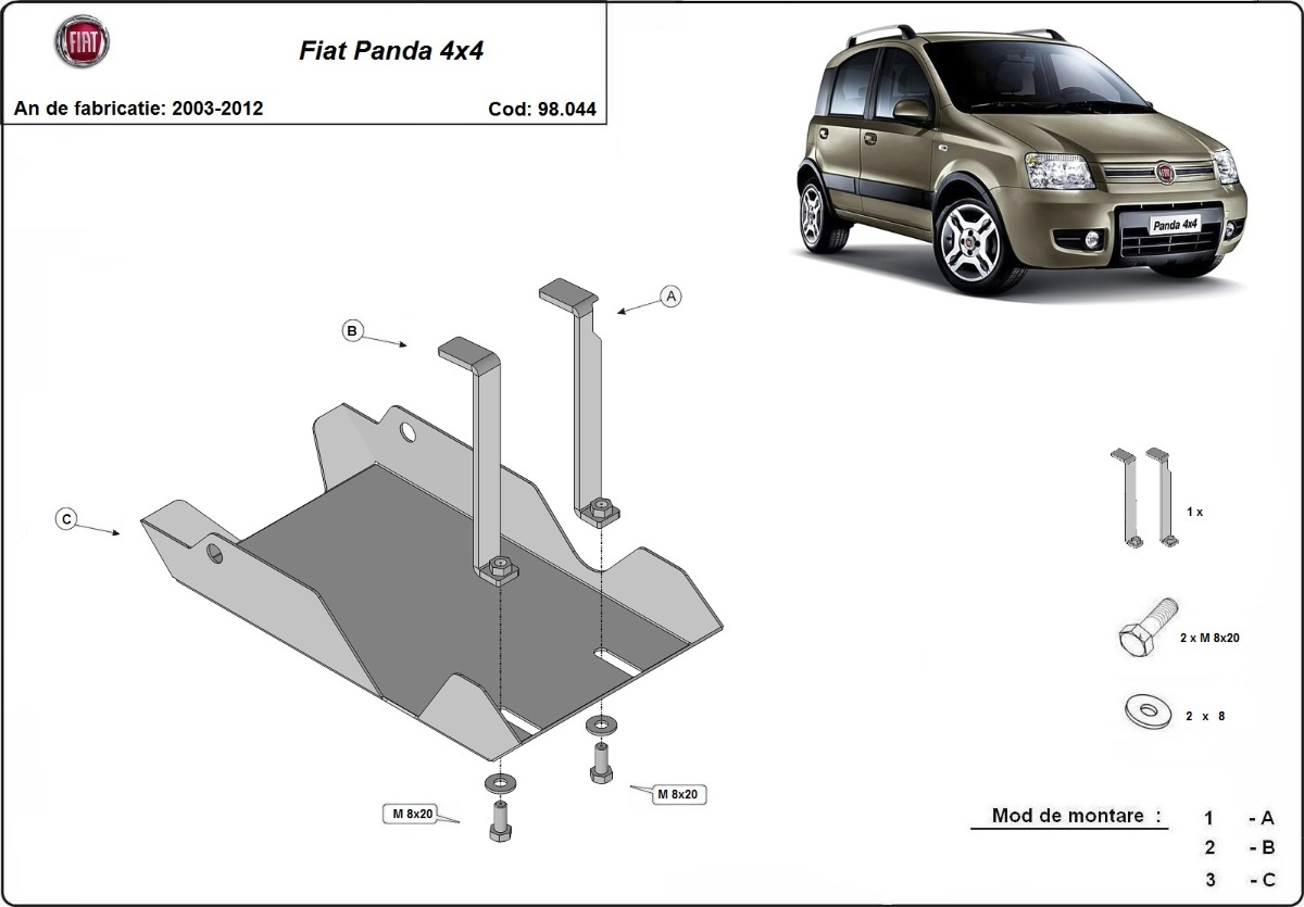 Protector inferior Acero Trasero differential | Fiat Panda 4x4 (2003-2012) - 3