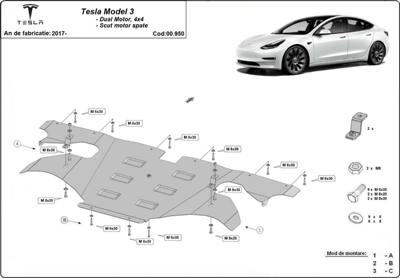 Bunnplate Stål Bakre elektrisk Motor | Tesla Model 3 AWD (2017-2026) - 3