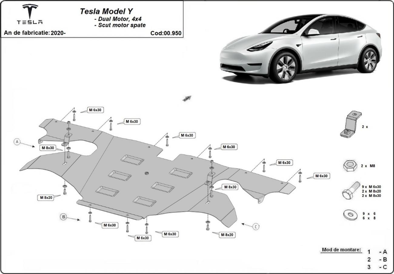 Hasplåt Stål Bakre elMotor | Tesla Model Y AWD (2020-2023) - 3