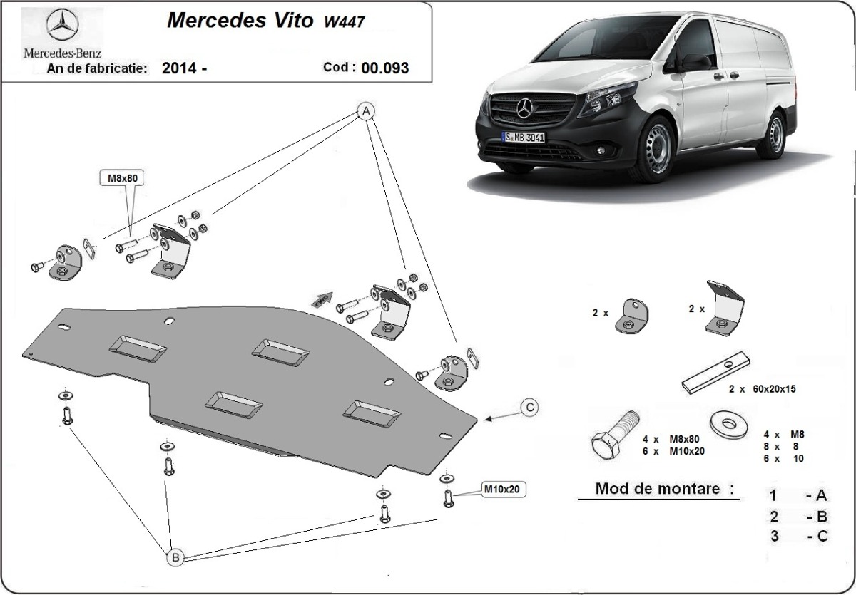 Proteção inferior EGR em aço, sistema STOP&GO | Mercedes Vito W447, 4x2, 1.6 D (2014-2026) - 3