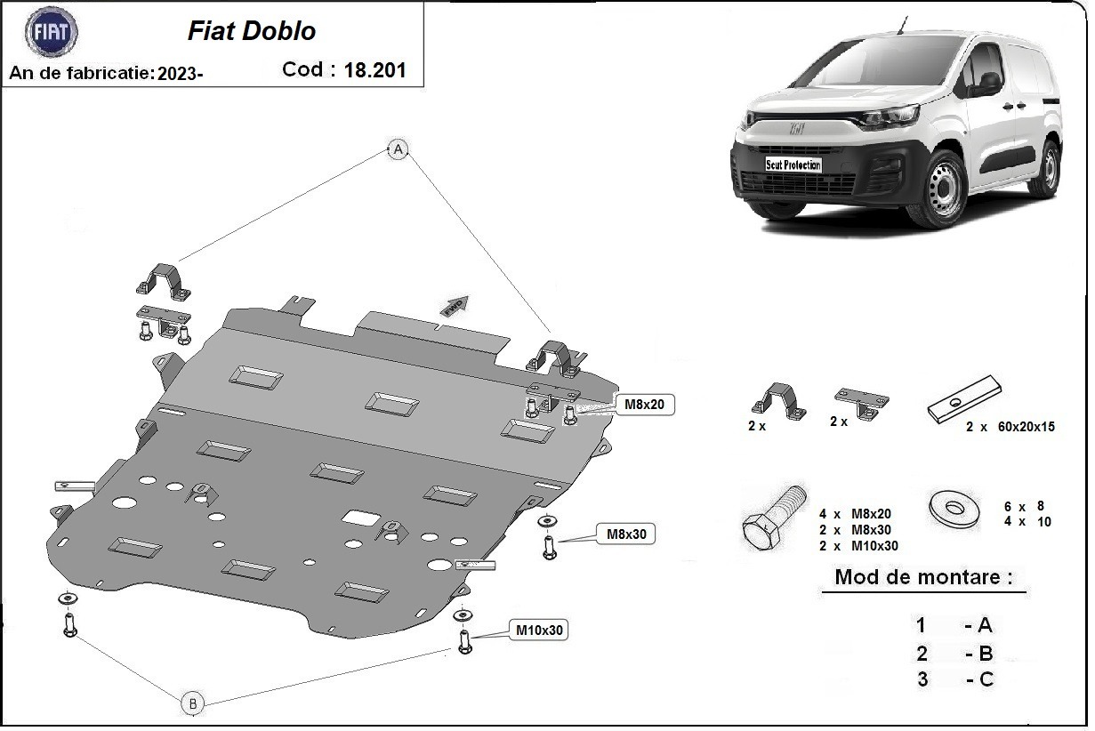 Bunnplate Stål Motor+ | Fiat Doblo (2023-2026) - 3