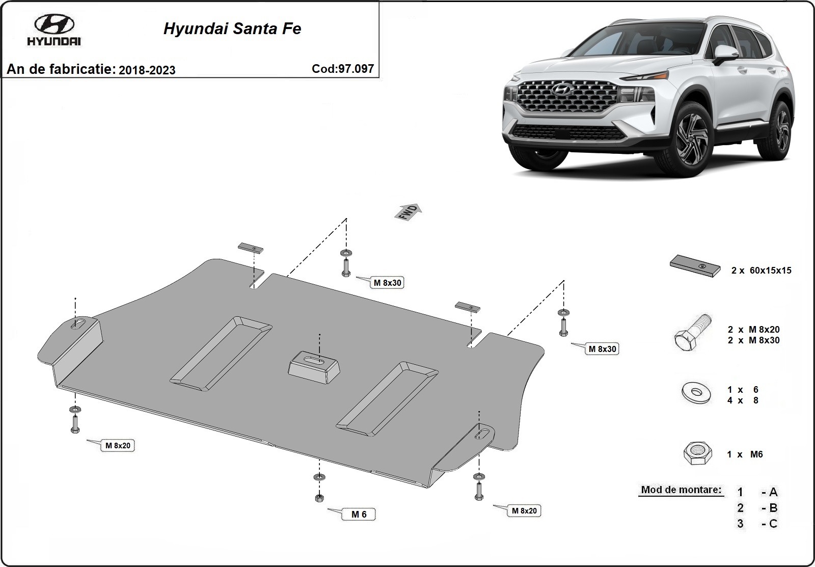 Pohjapanssari Steel Catalytic converter | Hyundai Santa Fe (2018-2023) - 3