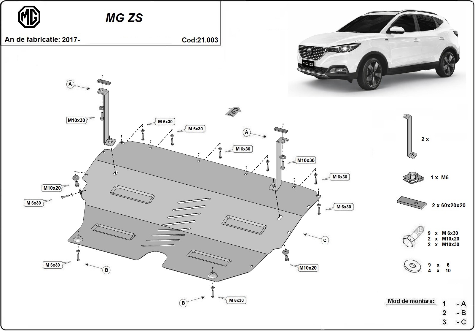 Bunnplate Stål Motor+ | MG ZS (2017-2024) - 3