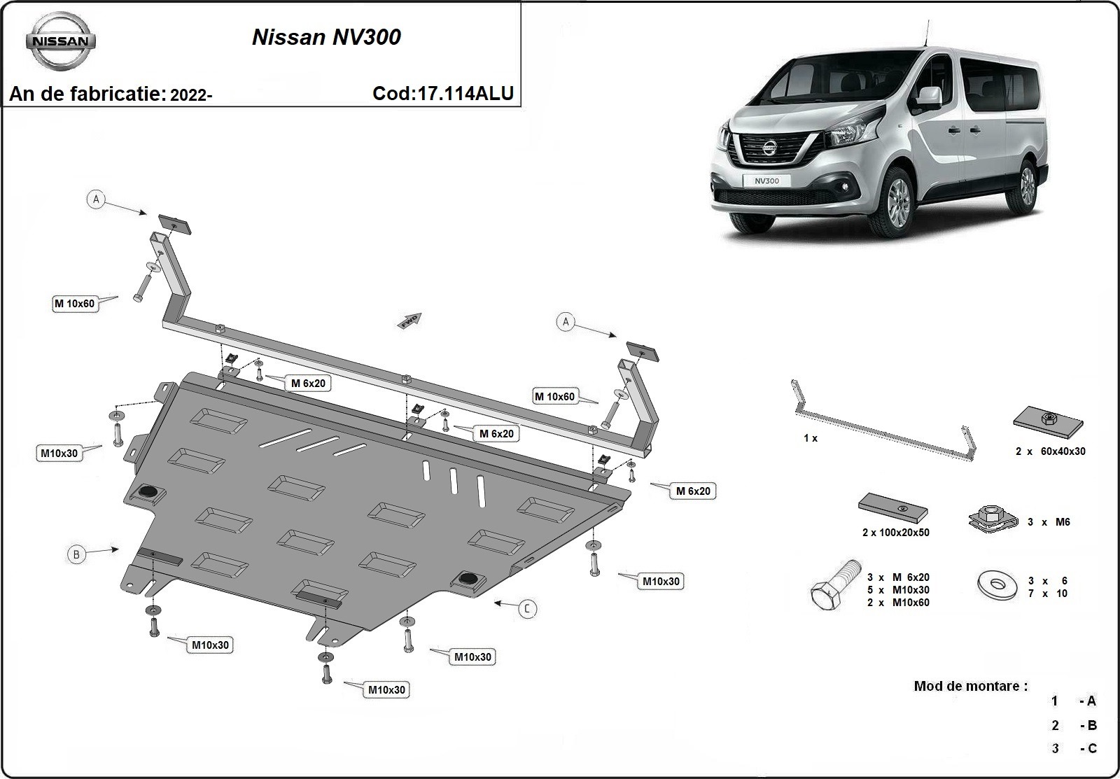Hasplåt Aluminium Motor+ | Nissan NV300 (2022-2026) - 3