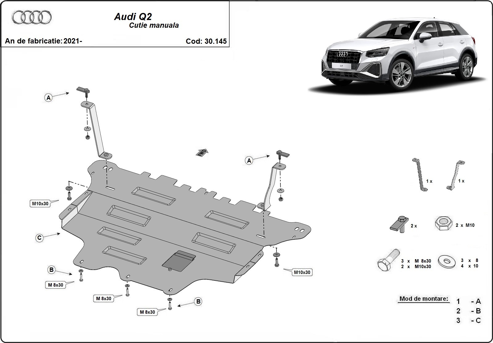Hasplåt Stål Motor+ | Audi Q2 (2021-2026) - 3