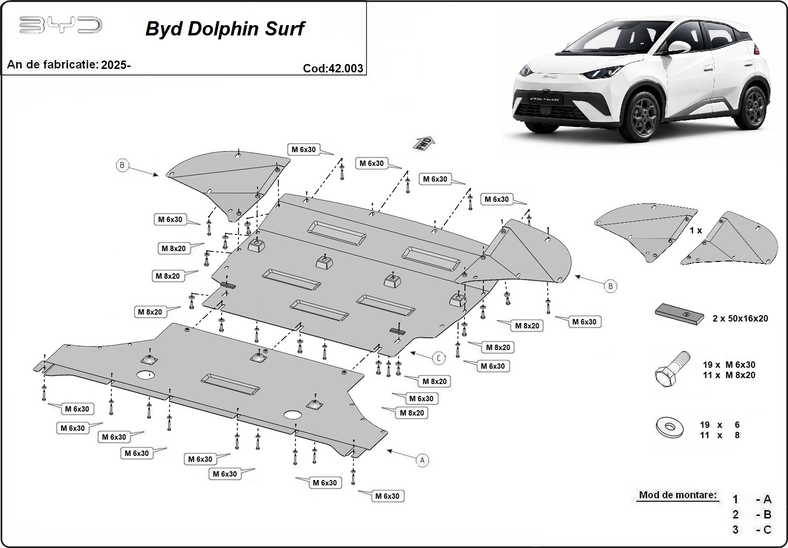 Bunnplate Stål Motor+ | BYD Dolphin Surf (2025-2026) - 3