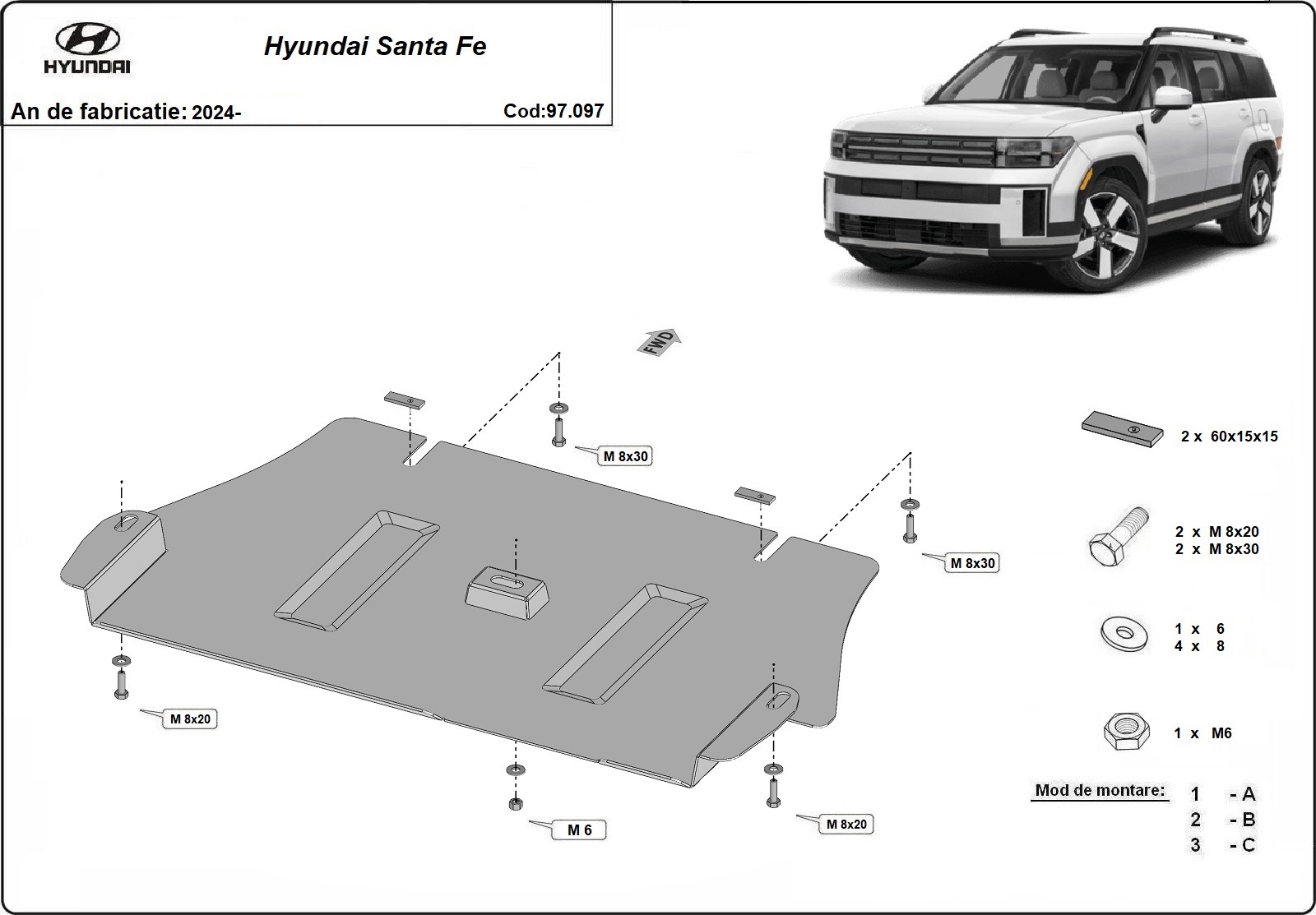 Bundplade Stål Katalysator | Hyundai Santa Fe (2024-2026) - 3