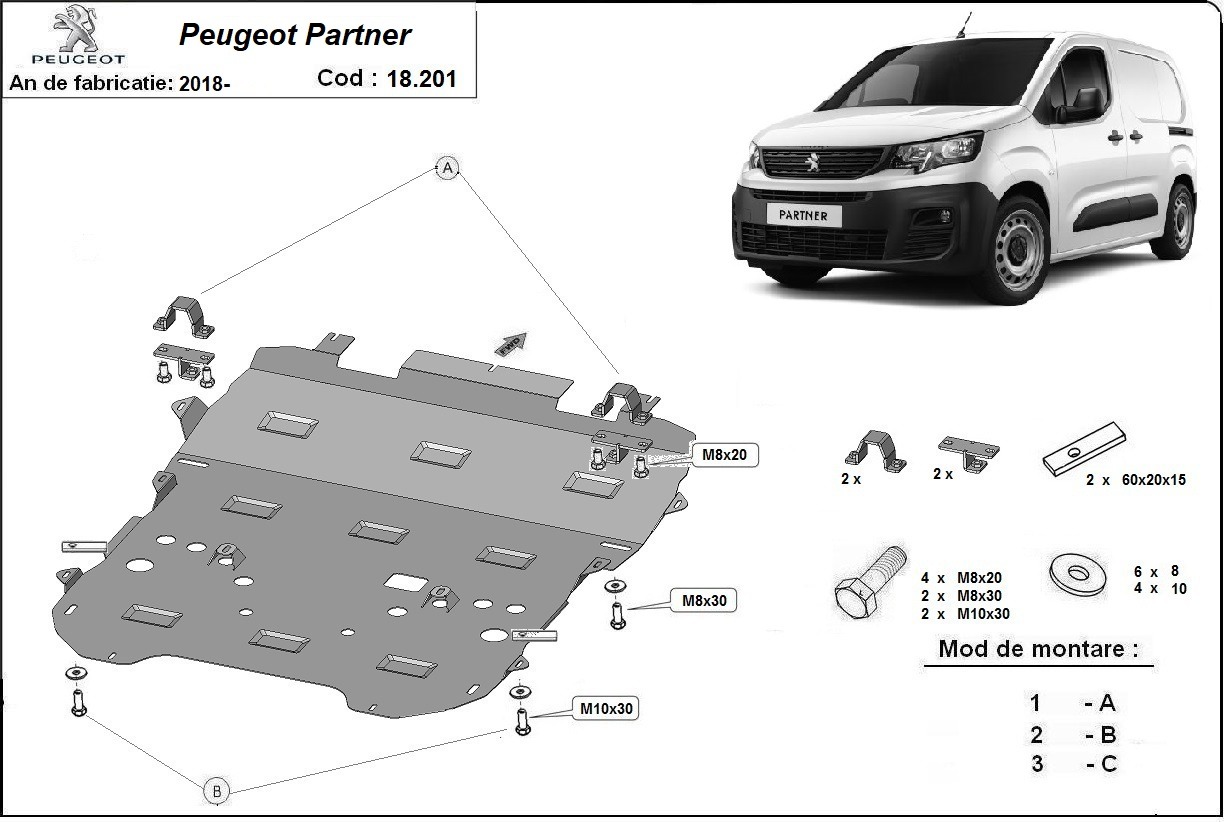 Bunnplate Stål Motor+ | Peugeot Partner (2018-2026) - 3