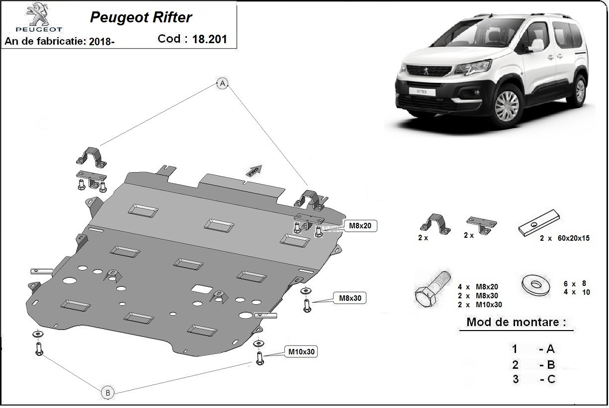Skid plate Steel Engine+ | Peugeot Rifter / Partner (2018-2026) - 3