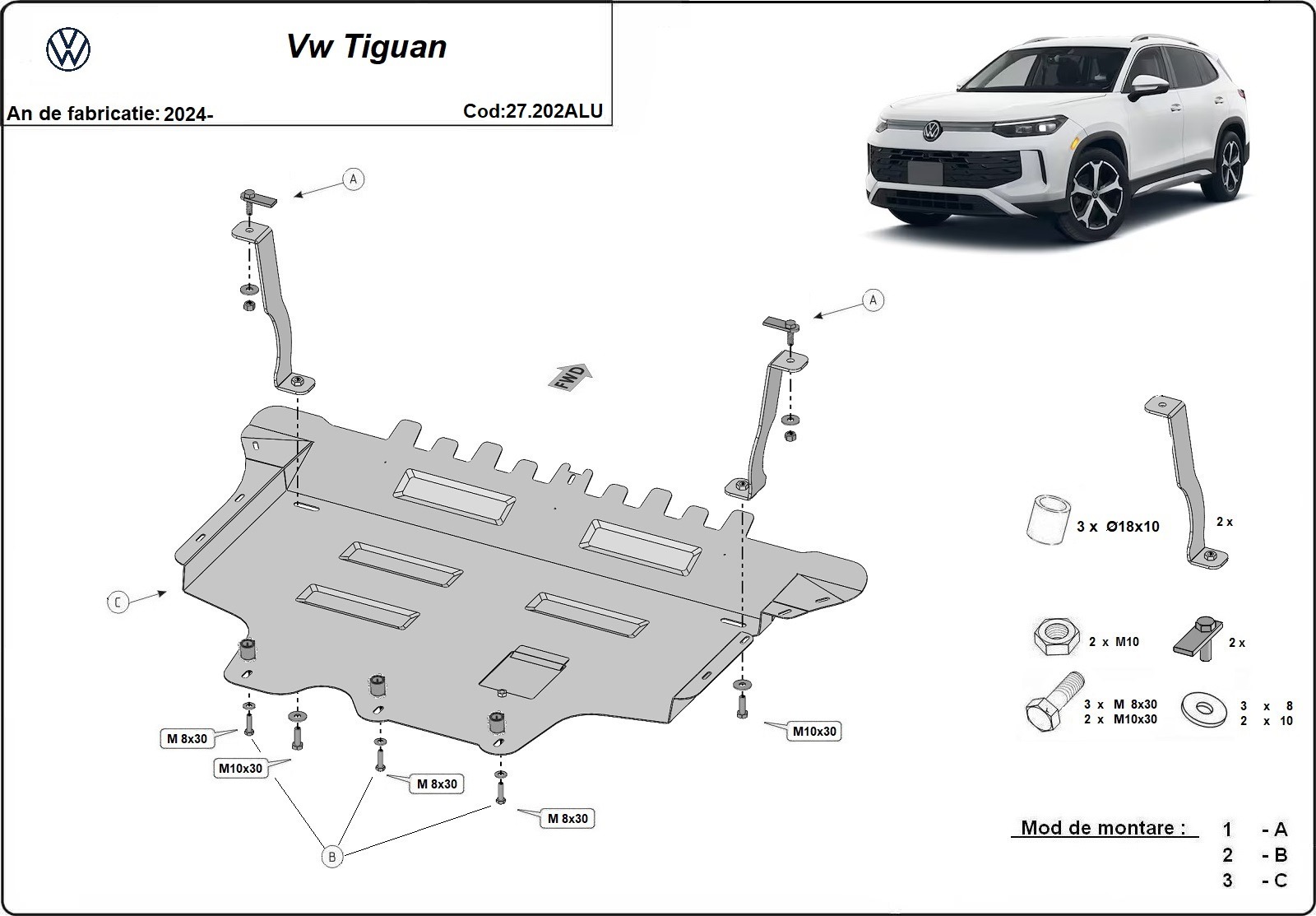 Skid plate Aluminium Engine+ | VW Tiguan (2024-2026) - 3