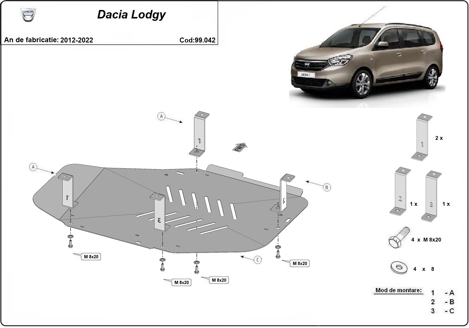 Bunnplate Stål Drivstofftank | Dacia Lodgy (2012-2022) - 3