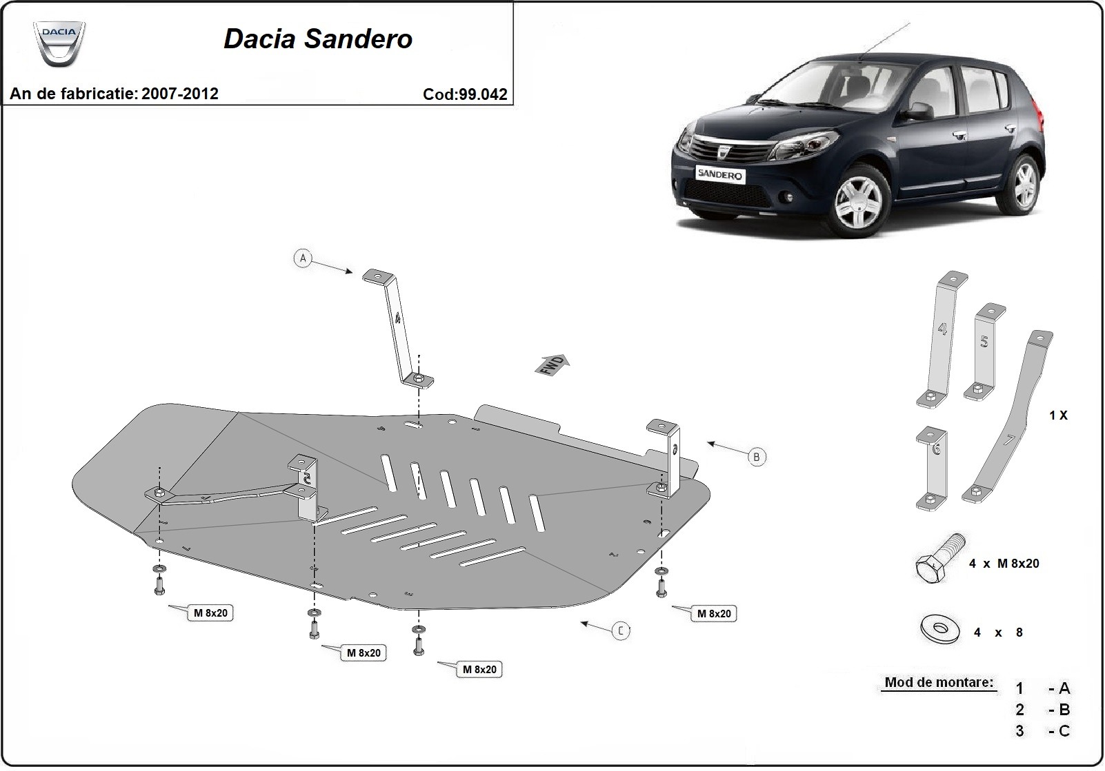 Bundplade Stål Brændstoftank | Dacia Sandero (2007-2012) - 3